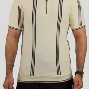 Vertical Stripe Half-Zip Polo