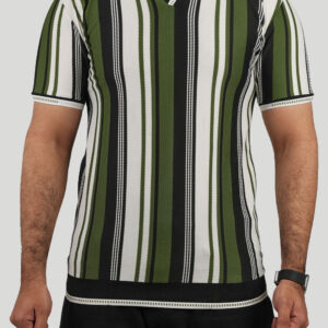V-Collar Knit Stripe Polo