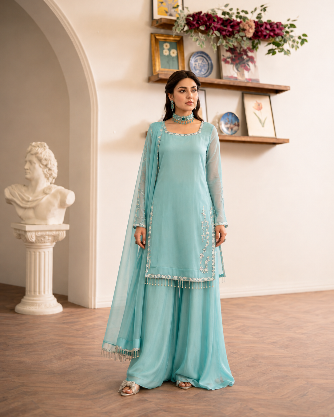Noor Chiffon Sharara — Aqua