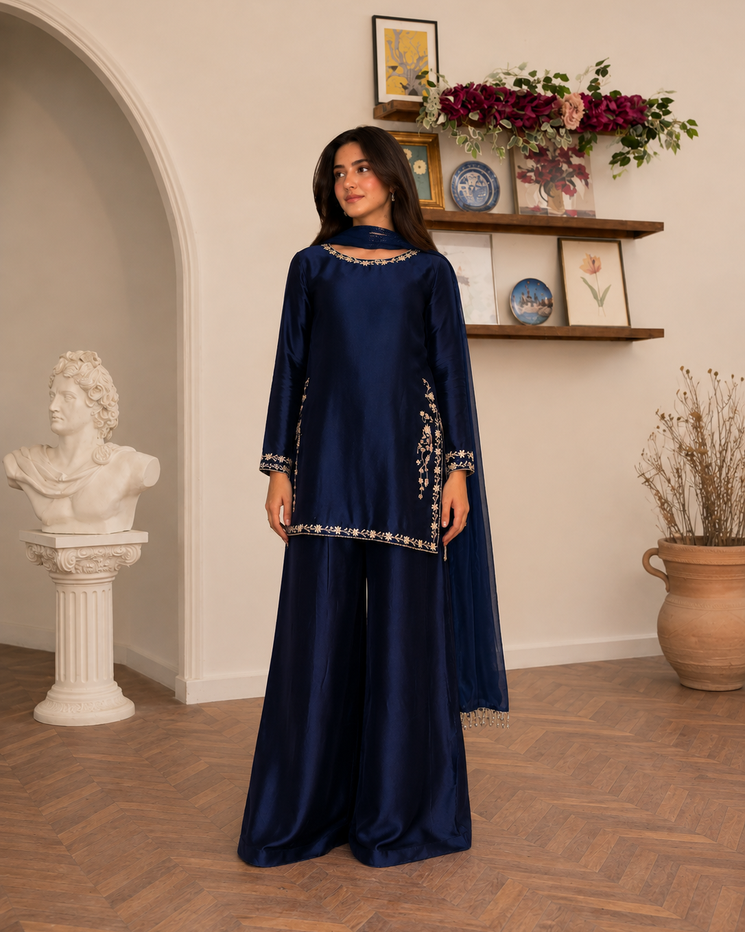 Noor Sharara Set — Navy