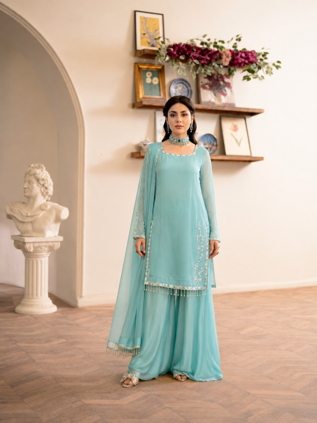 Noor Chiffon Sharara — Aqua