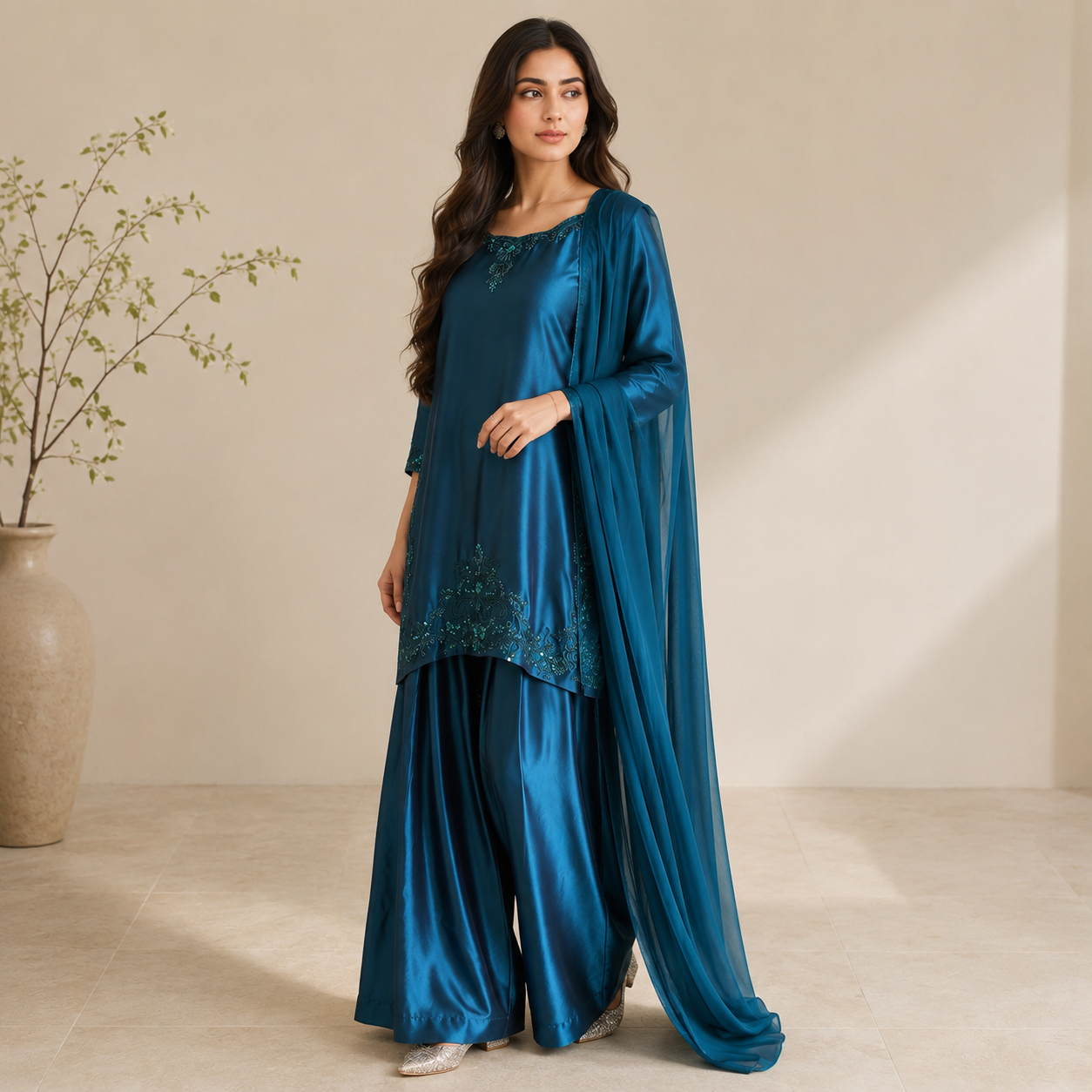 Noor Palazzo Set — Zinc