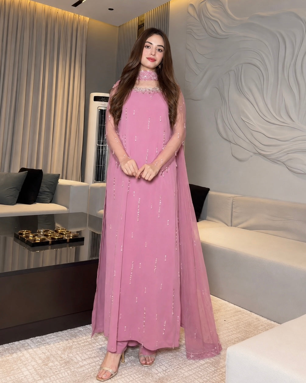 Rosé Whisper Chiffon Three-Piece